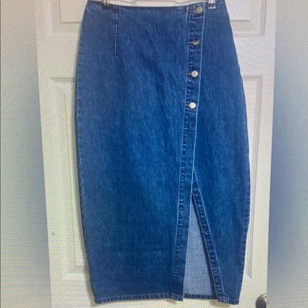 Lulus Flirty Pick Medium Wash High-Rise Denim Midi Skirt M